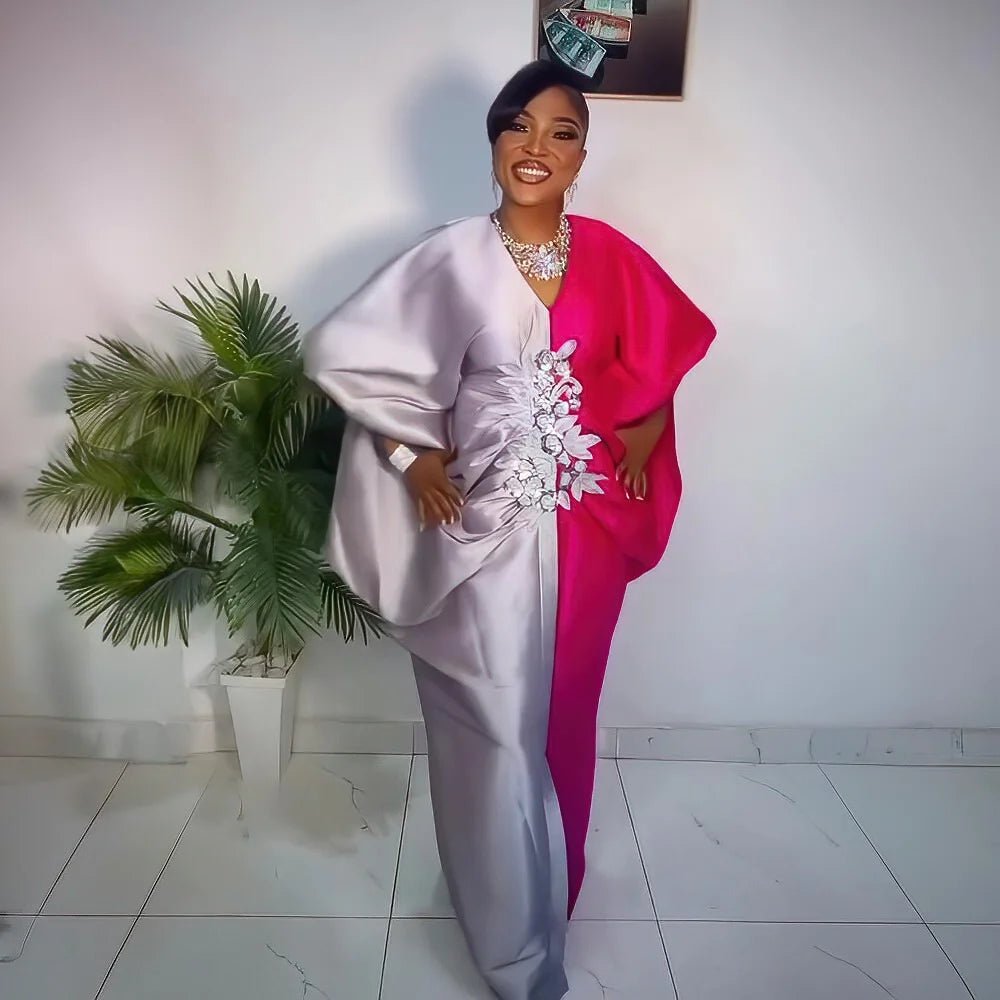 Fashion boubou africain femme Color blocking african dress Embroidery decoration africa clothing - Free Delivery Worldwide