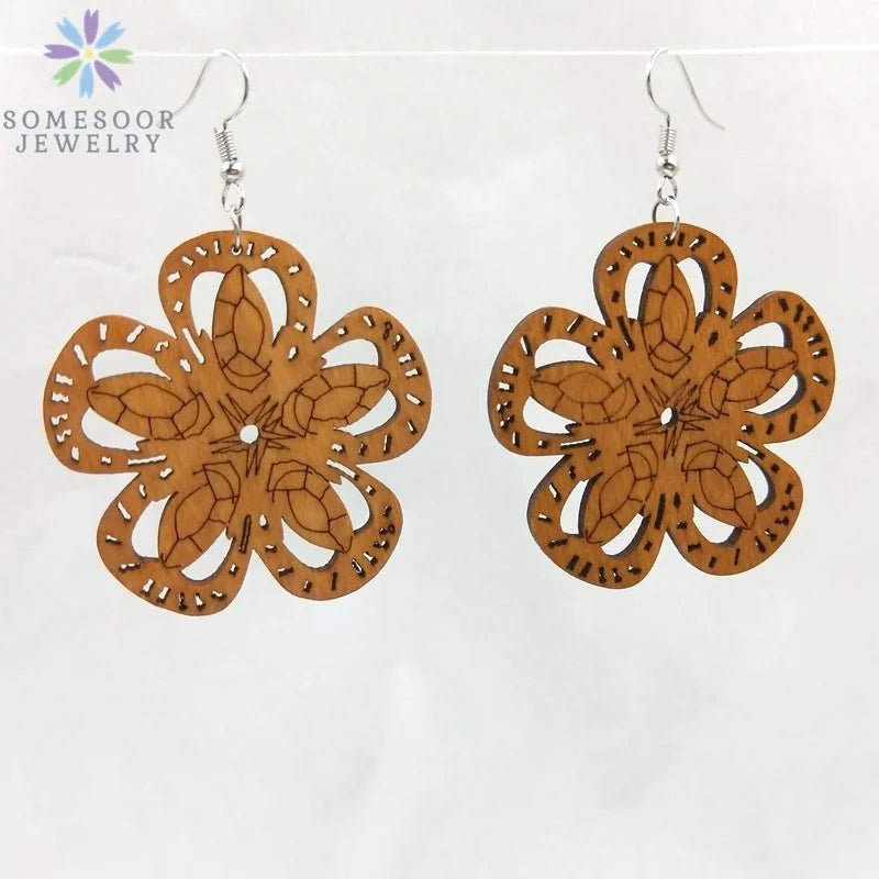 Fashion Laser - Cut Wooden African Map Drop Earrings: Traditional Ethnic Pendant Dangle Jewelry for Women - Flexi Africa - Free Delivery Worldwide only at www.flexiafrica.com