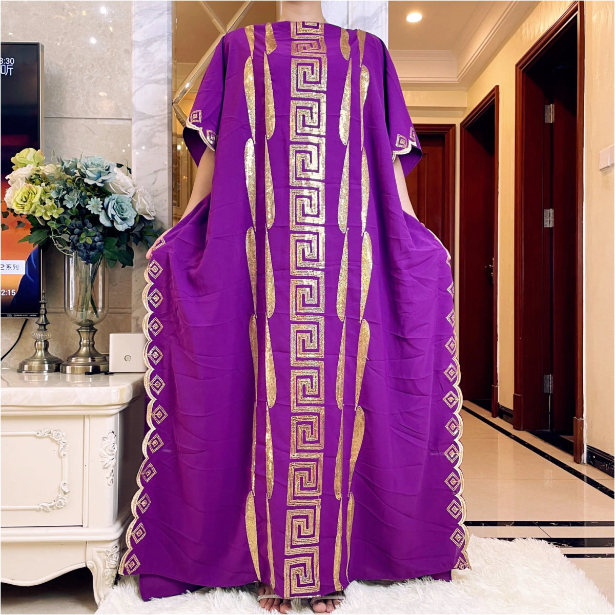 Fashionable African Party Abaya Dress: High - Quality, Comfortable Fabric with Sequin Embroidery for Women - Free Delivery Worldwide only at Flexi Africa