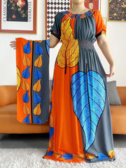 Floral Elegance: Dashiki Inspired Short Sleeve Dress for African Women - 100% Cotton - Flexi Africa - www.flexiafrica.com