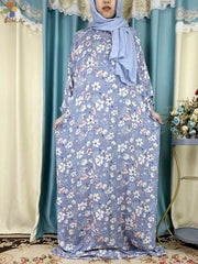 Floral Elegance: New African Abaya Dress with Turban Joint - Loose-Fit Muslim Rayon - Flexi Africa - www.flexiafrica.com