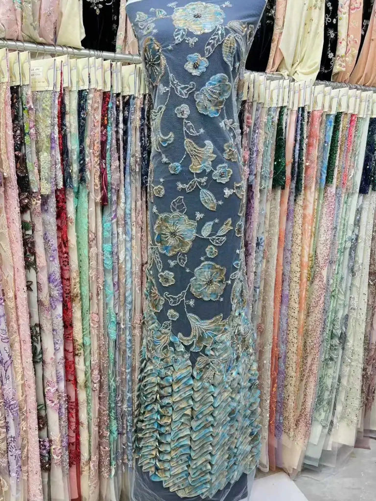 Flower Fabric Nigerian African Fabric for Couture Sewing – Wedding, Evening & Prom Dress - Free Delivery Worldwide only at Flexi Africa