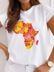 Fresh African Women's Casual Short Sleeve T-shirt: Loose-Fit O-neck White Tee - Flexi Africa - www.flexiafrica.com FREE POST