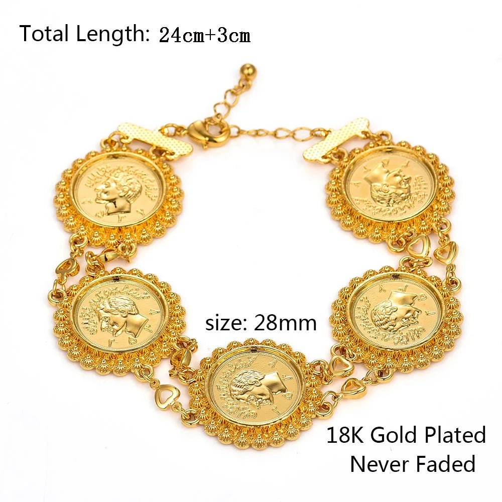 Gold Coin Necklace and Bracelet Jewelry Set for Women & Men – Middle Eastern African Inspired Gift - Free Delivery Worldwide only at Flexi Africa