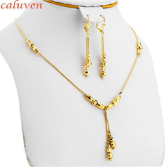 Gold Color Fashion Beaded Necklace & Earring Set for Women/Girls – Ethiopian & African Charm Jewelry - Free Delivery Worldwide only at Flexi Africa