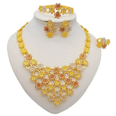 Gold Necklace Set for Women: Ideal for Nigerian African Weddings Complete with Earrings Rings - Flexi Africa