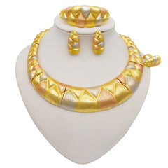 Gold Necklace Set for Women: Ideal for Nigerian African Weddings Complete with Earrings Rings - Flexi Africa