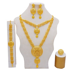 Gold Necklace Set for Women: Ideal for Nigerian African Weddings Complete with Earrings Rings - Flexi Africa