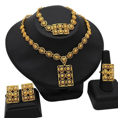 Gold-Plated Jewelry Set: Exquisite 24K Gold-Colored Necklace and Earrings for African Bridal Wear at Nigerian Wedding