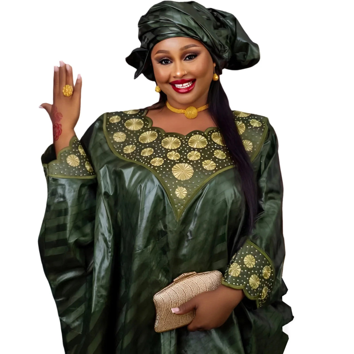 Green Luxury African Abaya – Embroidered Plus Size Dress for Elegant Occasions - Free Delivery Worldwide only at Flexi Africa