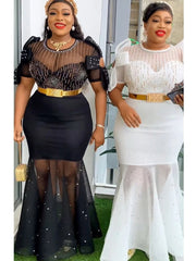 Luxurious African Inspired Wedding Party Dresses: Diamond-Adorned Bodycon Maxi Robes for Elegant Womens Dress - Flexi Africa