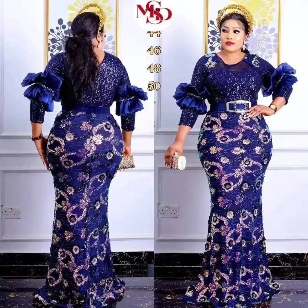 Luxurious Sequin Mermaid Gown: Plus Size African Women's Evening Dress for Wedding Parties - Flexi Africa www.flexiafrica.com