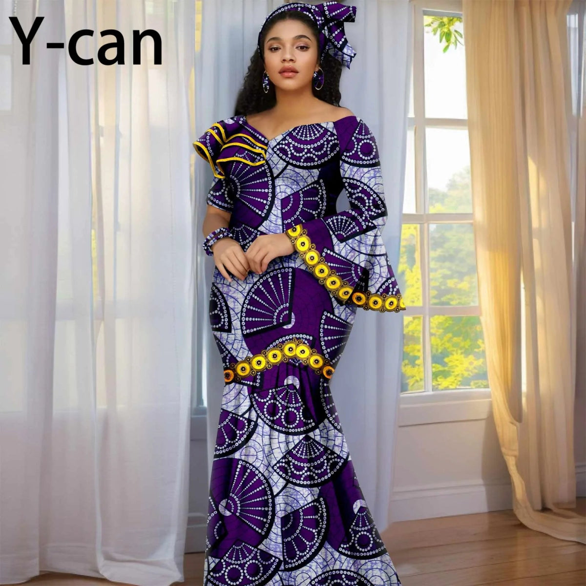 Luxury African Ankara Print Dress – Elegant Slim Fit Gown for Women’s Birthday, Wedding, and Party Events - Free Delivery Worldwide only at Flexi Africa
