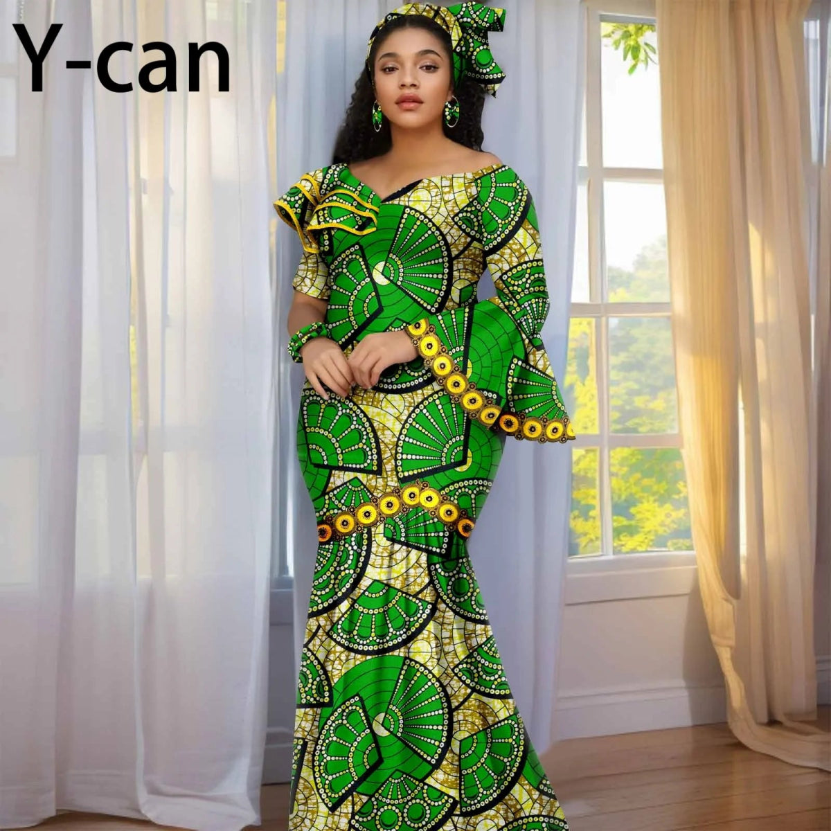 Luxury African Ankara Print Dress – Elegant Slim Fit Gown for Women’s Birthday, Wedding, and Party Events - Free Delivery Worldwide only at Flexi Africa