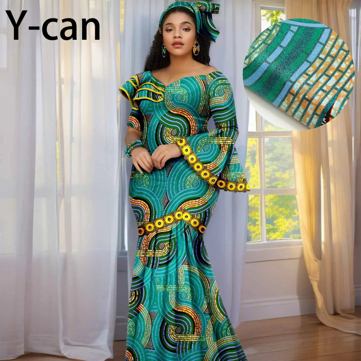Luxury African Ankara Print Dress – Elegant Slim Fit Gown for Women’s Birthday, Wedding, and Party Events - Free Delivery Worldwide only at Flexi Africa