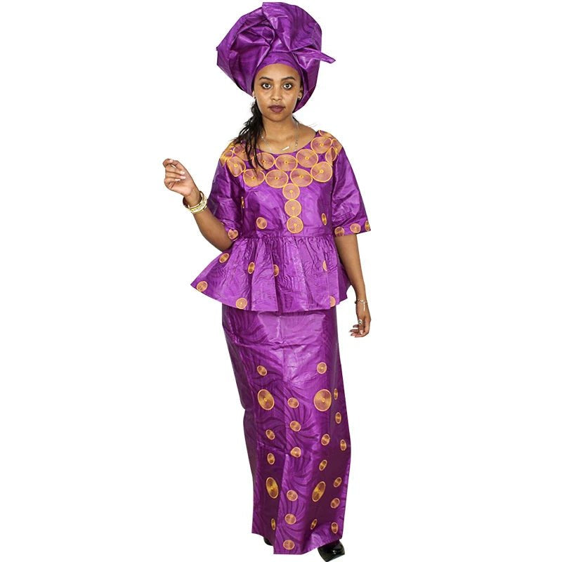 Luxury African Bazin Riche Embroidery Plus Size Elegant Church & Party Dress - Free Delivery Worldwide only at Flexi Africa