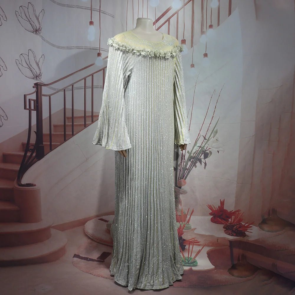 Luxury African Boubou Dress for Women – Classical Elegance Rhodochrosite Design with Folded Pleats - Free Delivery Worldwide only at Flexi Africa