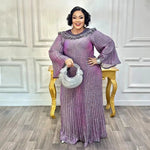 Luxury African Boubou Dress for Women – Classical Elegance Rhodochrosite Design with Folded Pleats - Free Delivery Worldwide only at Flexi Africa