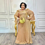 Luxury African Boubou Dress for Women – Classical Elegance Rhodochrosite Design with Folded Pleats - Free Delivery Worldwide only at Flexi Africa