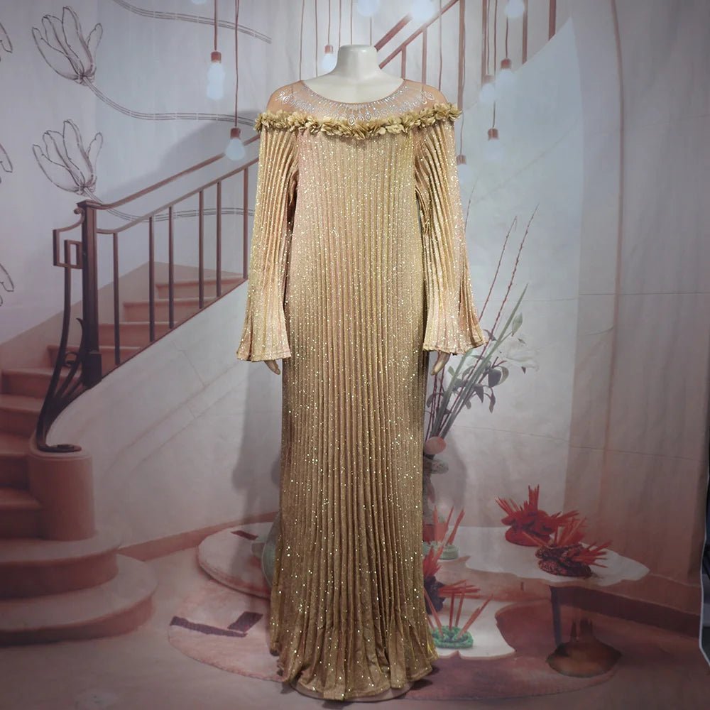 Luxury African Boubou Dress for Women – Classical Elegance Rhodochrosite Design with Folded Pleats - Free Delivery Worldwide only at Flexi Africa