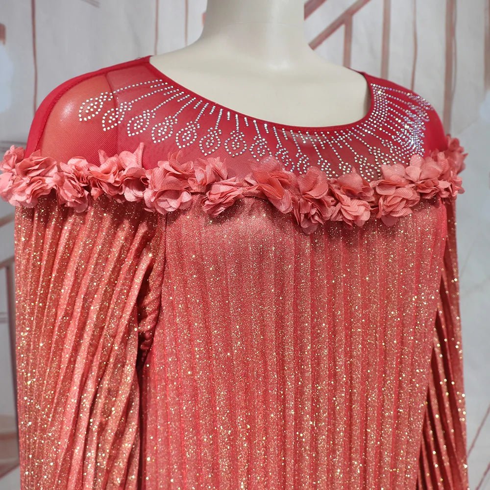 Luxury African Boubou Dress for Women – Classical Elegance Rhodochrosite Design with Folded Pleats - Free Delivery Worldwide only at Flexi Africa