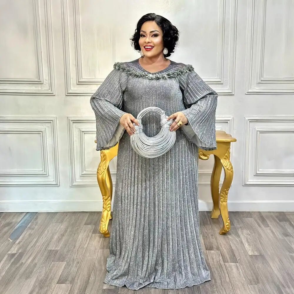 Luxury African Boubou Dress for Women – Classical Elegance Rhodochrosite Design with Folded Pleats - Free Delivery Worldwide only at Flexi Africa