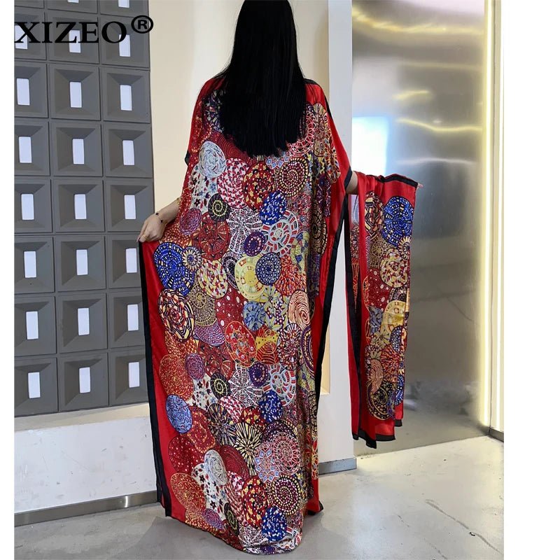 Luxury African - Inspired Abaya Kaftan Dress – Elegant Crew Neck Wave Dot Print Maxi Dress - Free Delivery Worldwide only at Flexi Africa