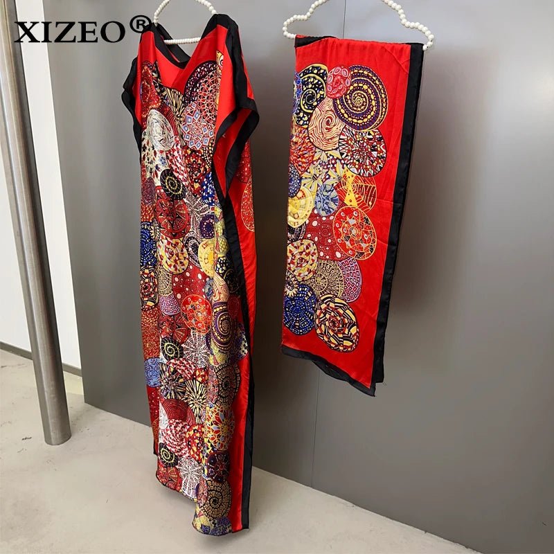 Luxury African - Inspired Abaya Kaftan Dress – Elegant Crew Neck Wave Dot Print Maxi Dress - Free Delivery Worldwide only at Flexi Africa