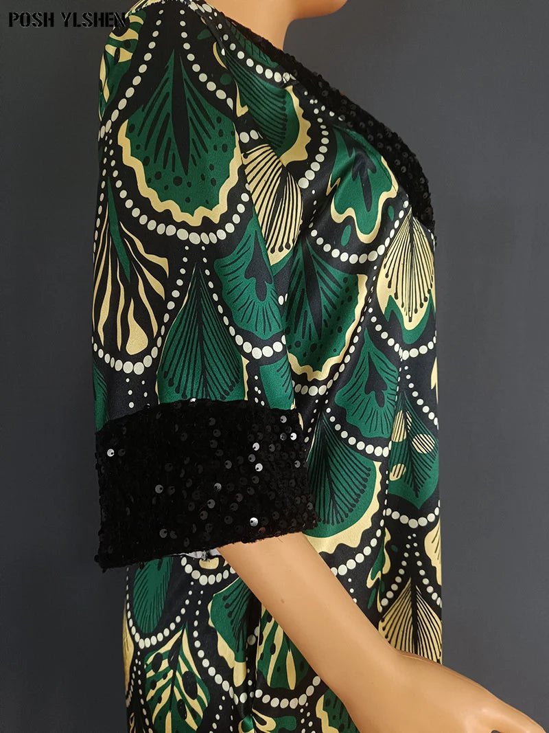 Buy Luxury African Long Gown – Sequin Embellished Caftan Dress with Floral Print and Slit for only $61.49 at Flexi Africa!