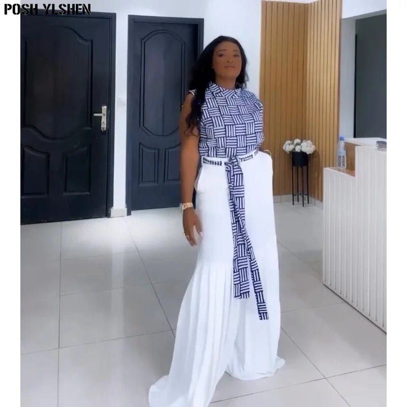 Luxury African Outfit for Women – Ankara Pleated Pants and Top Set, Plus Size Vacation Wear - Free Delivery Worldwide