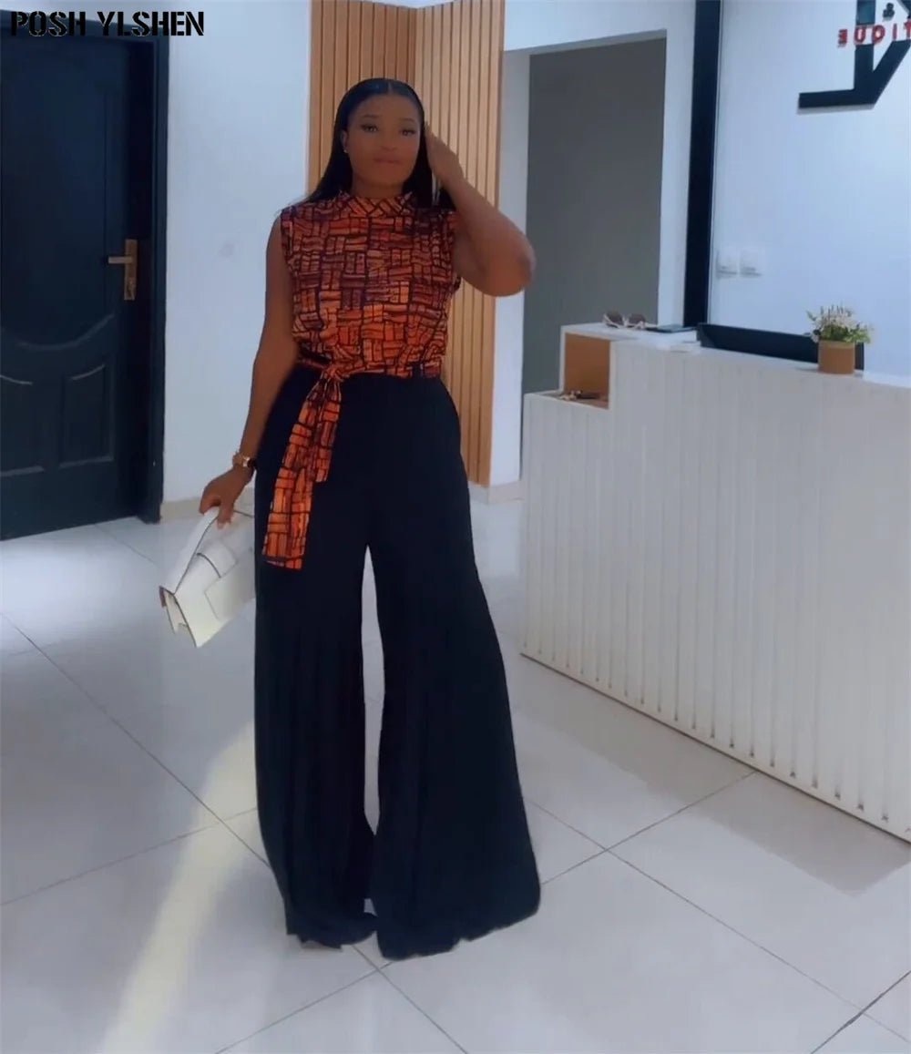 Luxury African Outfit for Women – Ankara Pleated Pants and Top Set, Plus Size Vacation Wear - Free Delivery Worldwide only at Flexi Africa