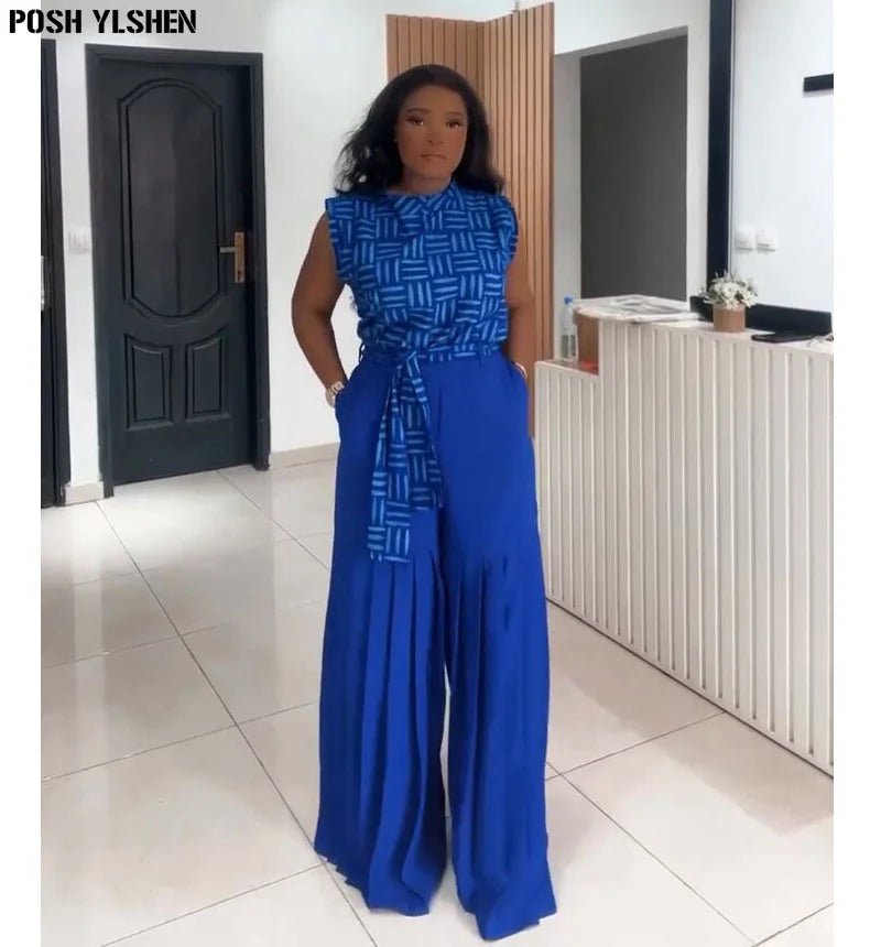 Luxury African Outfit for Women – Ankara Pleated Pants and Top Set, Plus Size Vacation Wear - Free Delivery Worldwide only at Flexi Africa