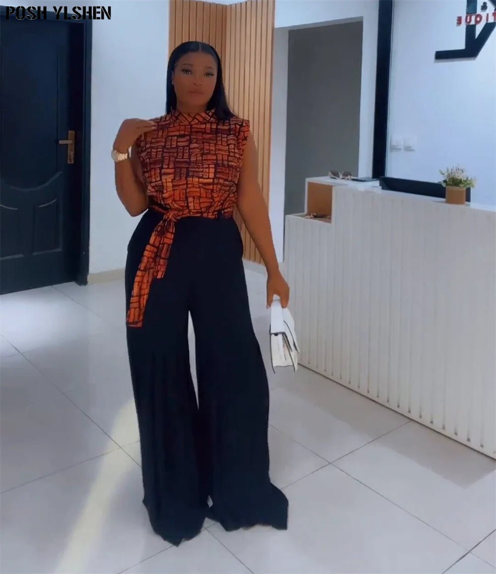 Luxury African Outfit for Women – Ankara Pleated Pants and Top Set, Plus Size Vacation Wear - Free Delivery Worldwide only at Flexi Africa