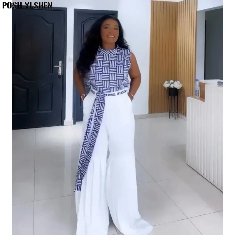 Luxury African Outfit for Women – Ankara Pleated Pants and Top Set, Plus Size Vacation Wear - Free Delivery Worldwide only at Flexi Africa