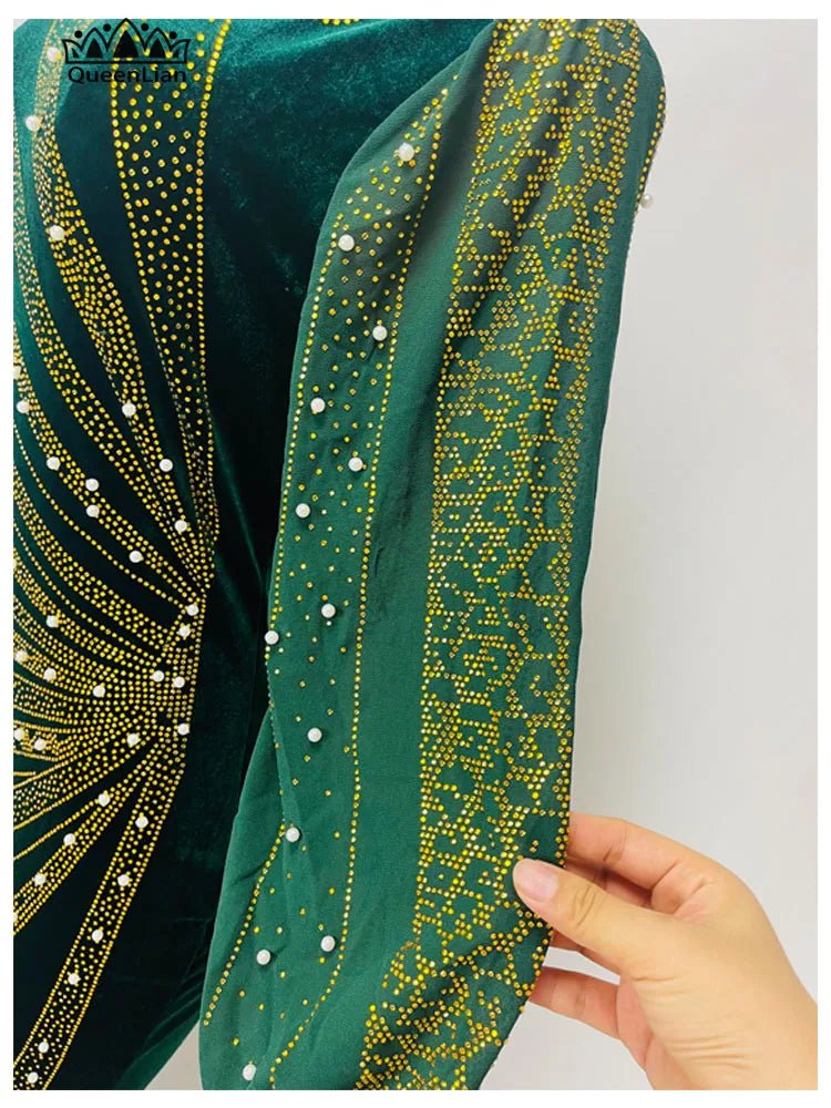 Luxury African Velvet Dress for Women – Pearl Diamond Embellished Long Tight Fashion Dress - Free Delivery Worldwide only at Flexi Africa