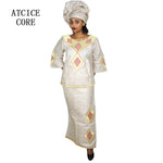 Luxury Bazin Riche African Dress for Women – Embroidered Maxi Gown with Headtie - Free Delivery Worldwide only at Flexi Africa