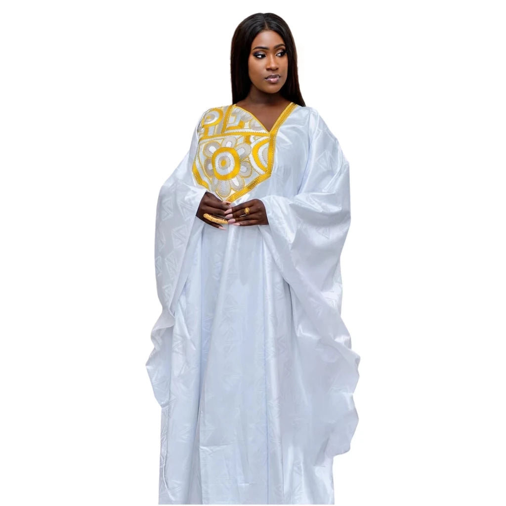 Luxury Bazin Riche Embroidered African Dress for Women – Plus Size Party & Church Outfit - Free Delivery Worldwide only at Flexi Africa