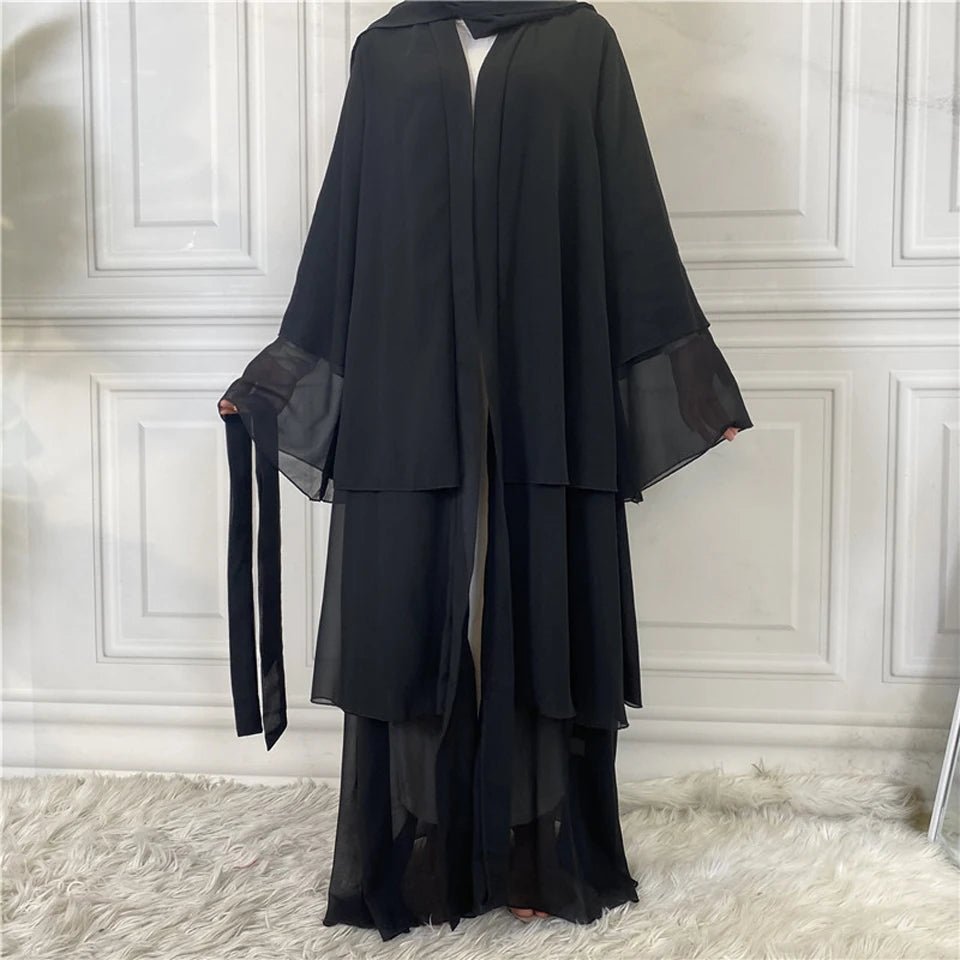 Luxury Chiffon Open Abaya Layered Kaftan for Women – Elegant Robe and Fashionable Caftan Dress - Free Delivery Worldwide only at Flexi Africa