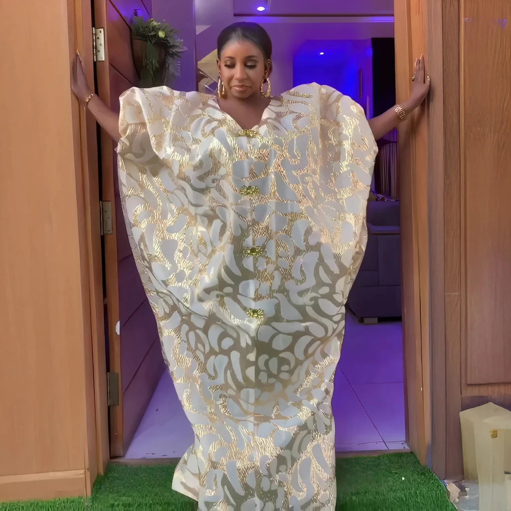 Luxury Jacquard African Dresses for Women – Elegant Loose Fit Traditional Fashion Gown - Free Delivery Worldwide only at Flexi Africa