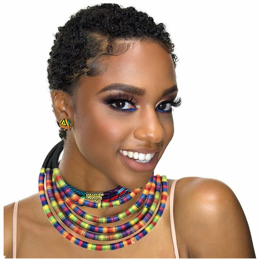 Make a Statement with our African Inspired Multilayer Choker Necklace and Earrings Jewelry Set - Free Delivery Worldwide only at Flexi Africa