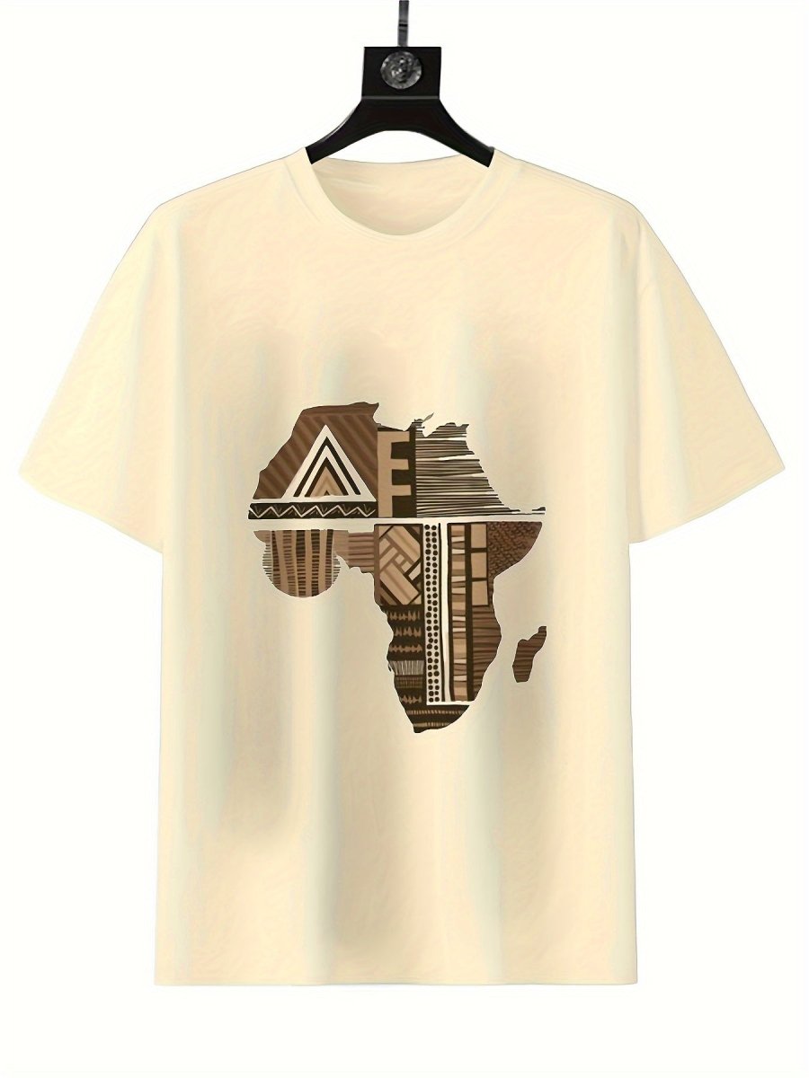 Men's 100% Cotton T-Shirt with African Map Geometric Design – Casual, Comfortable, and Unisex for All Seasons