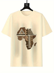 Men's 100% Cotton T-Shirt with African Map Geometric Design – Casual, Comfortable, and Unisex for All Seasons