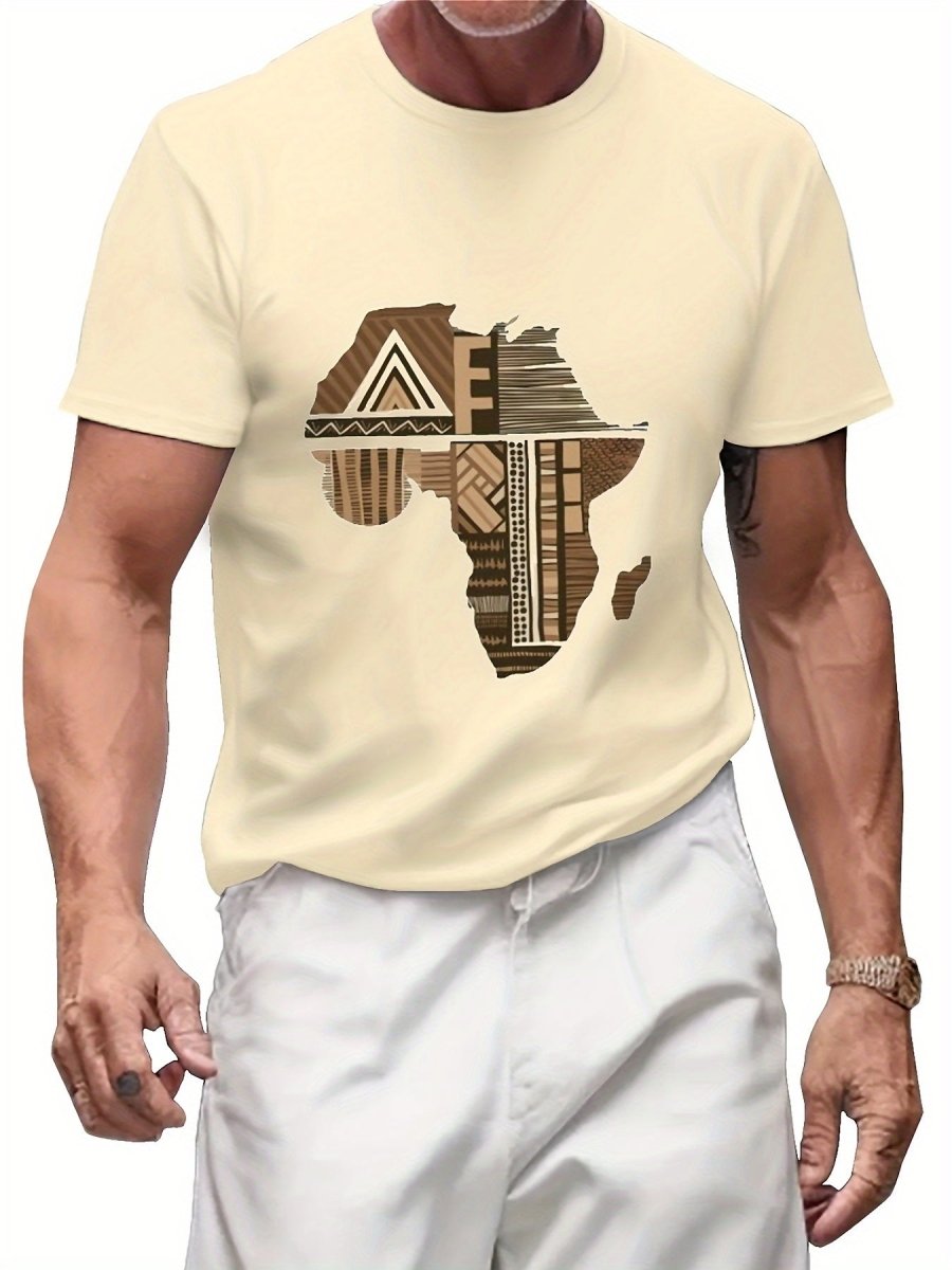 Men's 100% Cotton T-Shirt with African Map Geometric Design – Casual, Comfortable, and Unisex for All Seasons