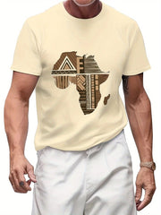 Men's 100% Cotton T-Shirt with African Map Geometric Design – Casual, Comfortable, and Unisex for All Seasons