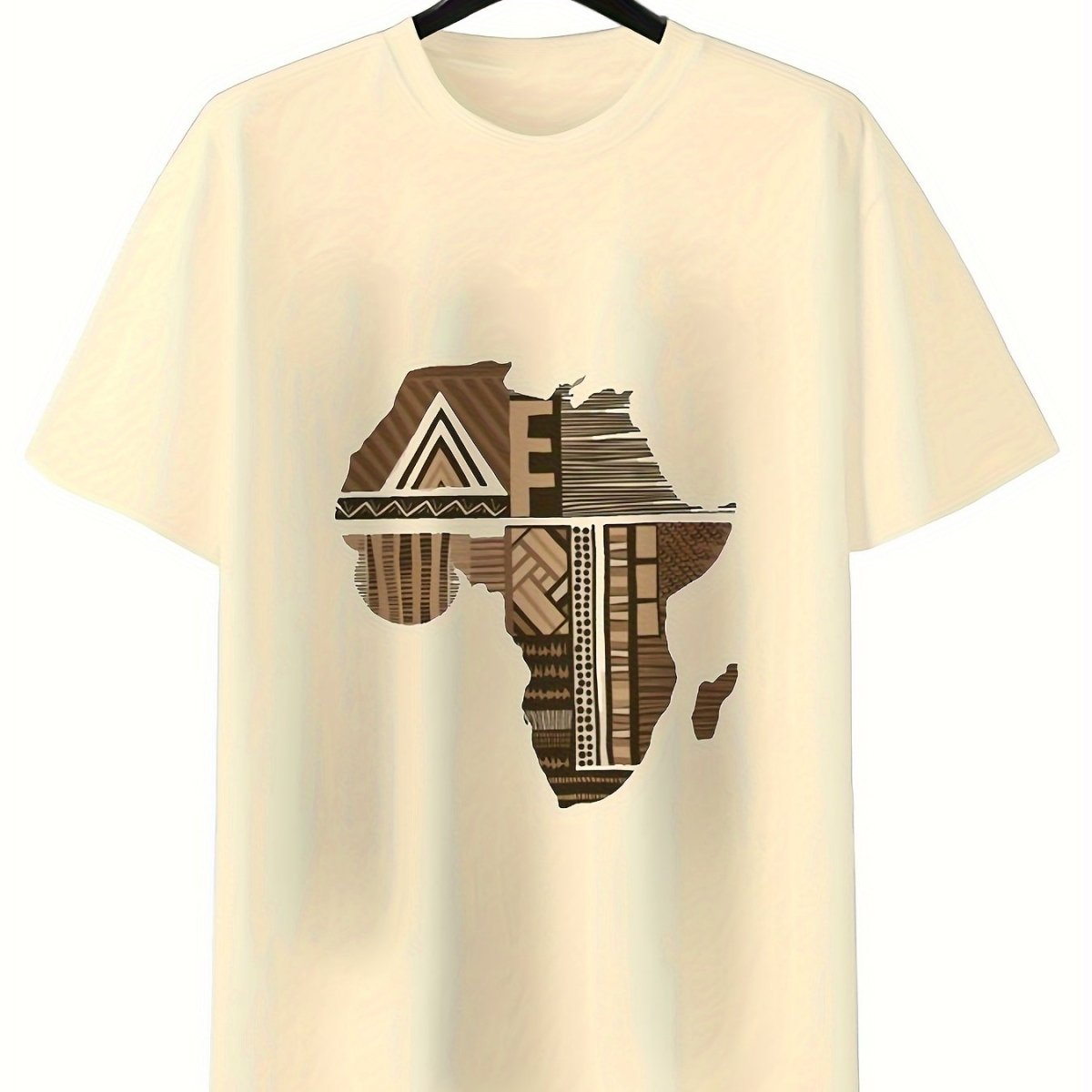 Men's 100% Cotton T-Shirt with African Map Geometric Design – Casual, Comfortable, and Unisex for All Seasons