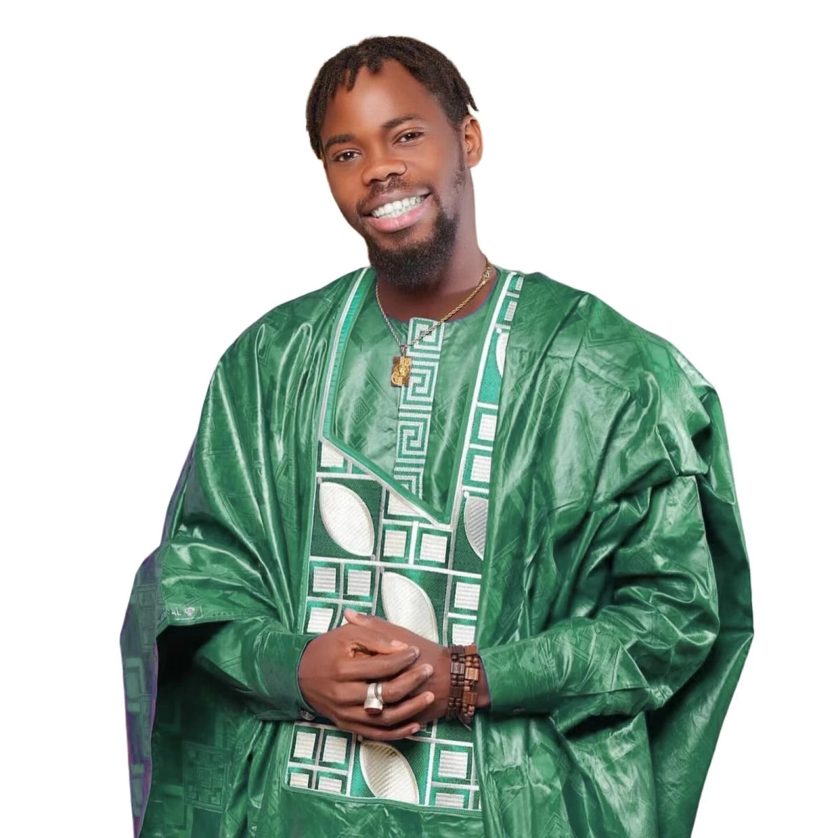 Men’s African Bazin Riche Embroidered Long Sleeve Top - Free Delivery Worldwide only at Flexi Africa