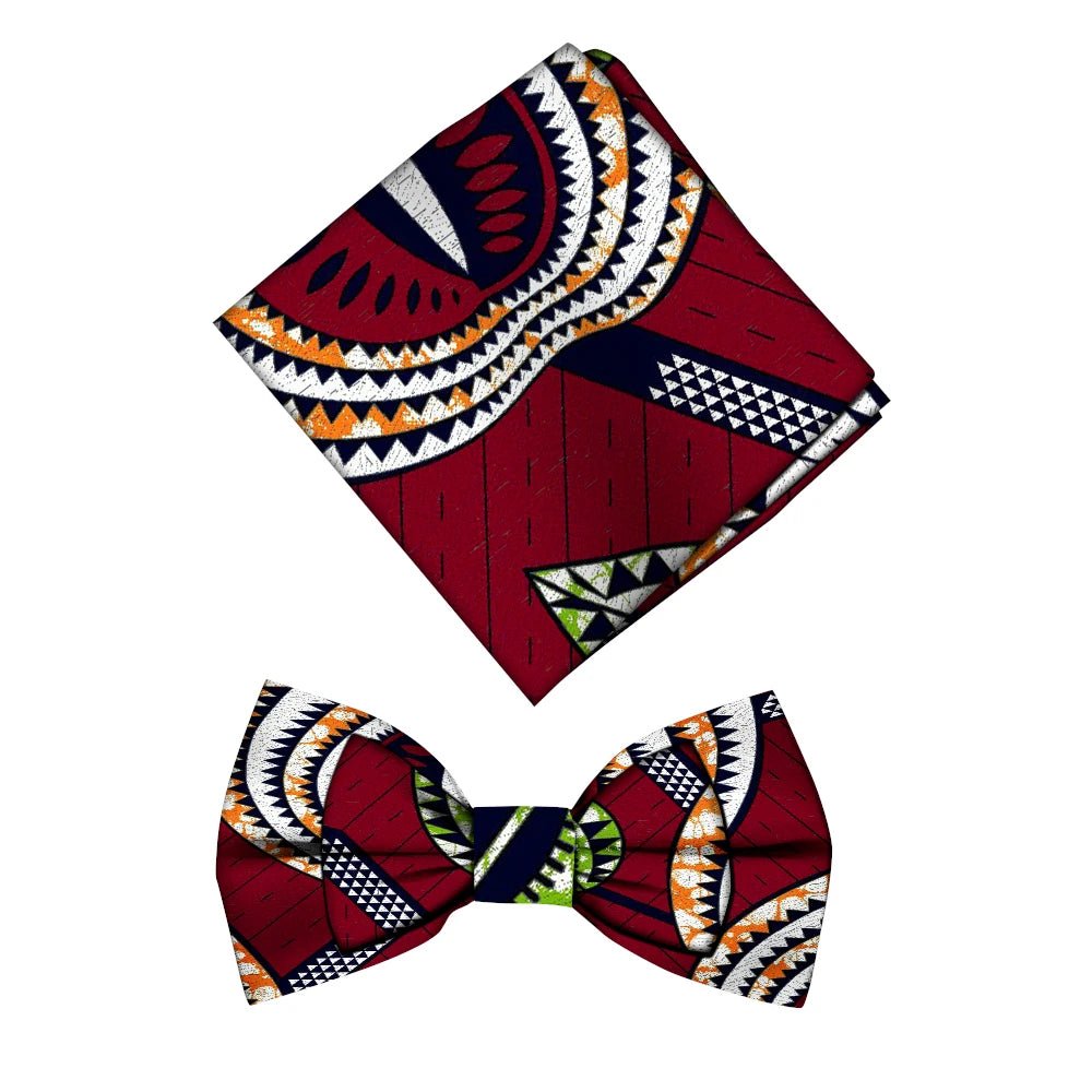 Men’s African Print Cotton Bow Tie and Kerchief – Bohemian Style Gift Set - Free Delivery Worldwide only at Flexi Africa