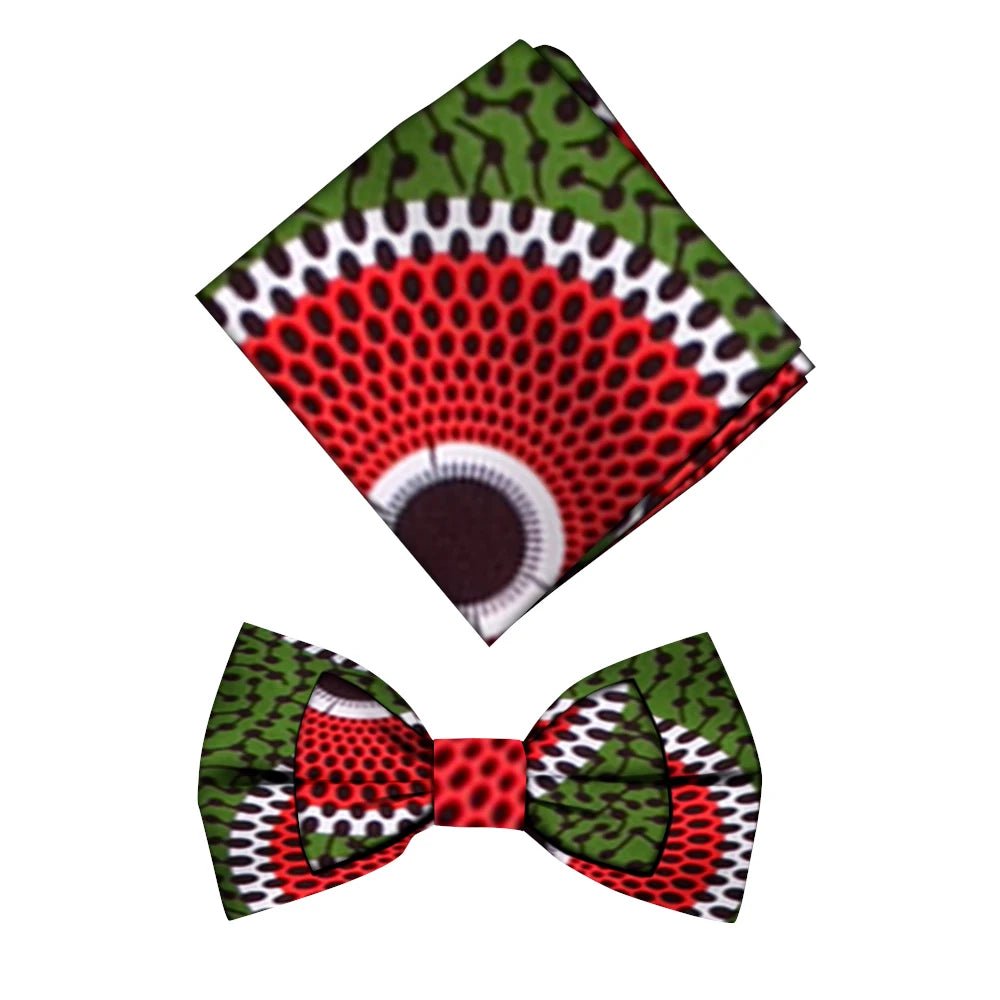 Men’s African Print Cotton Bow Tie and Kerchief – Bohemian Style Gift Set - Free Delivery Worldwide only at Flexi Africa