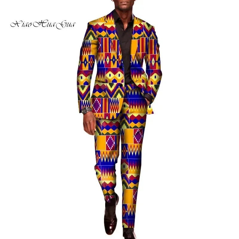 Men’s African Traditional 2PC Suit – Long Sleeve Blazer & Pants Set, Stylish Party Outfit - Free Delivery Worldwide only at Flexi Africa