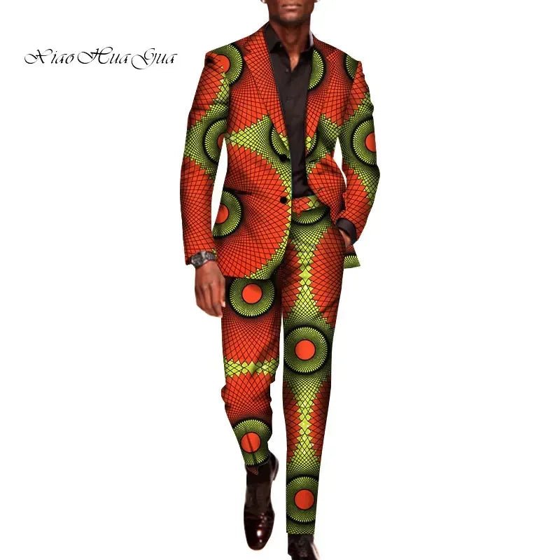 Men’s African Traditional 2PC Suit – Long Sleeve Blazer & Pants Set, Stylish Party Outfit - Free Delivery Worldwide only at Flexi Africa